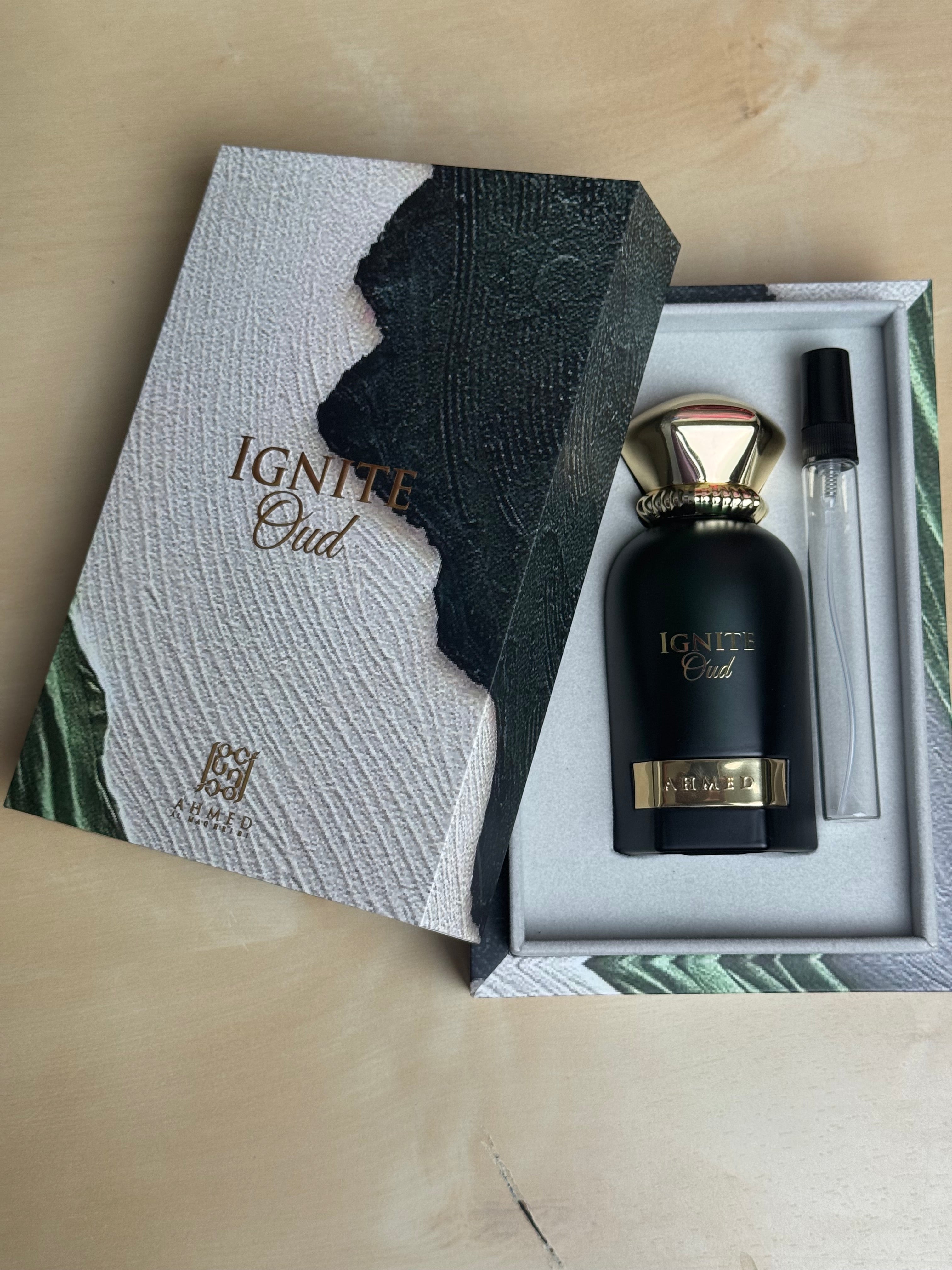 Ahmed Al Maghribi Ignite Oud 10ml in a High Quality Glass atomiser