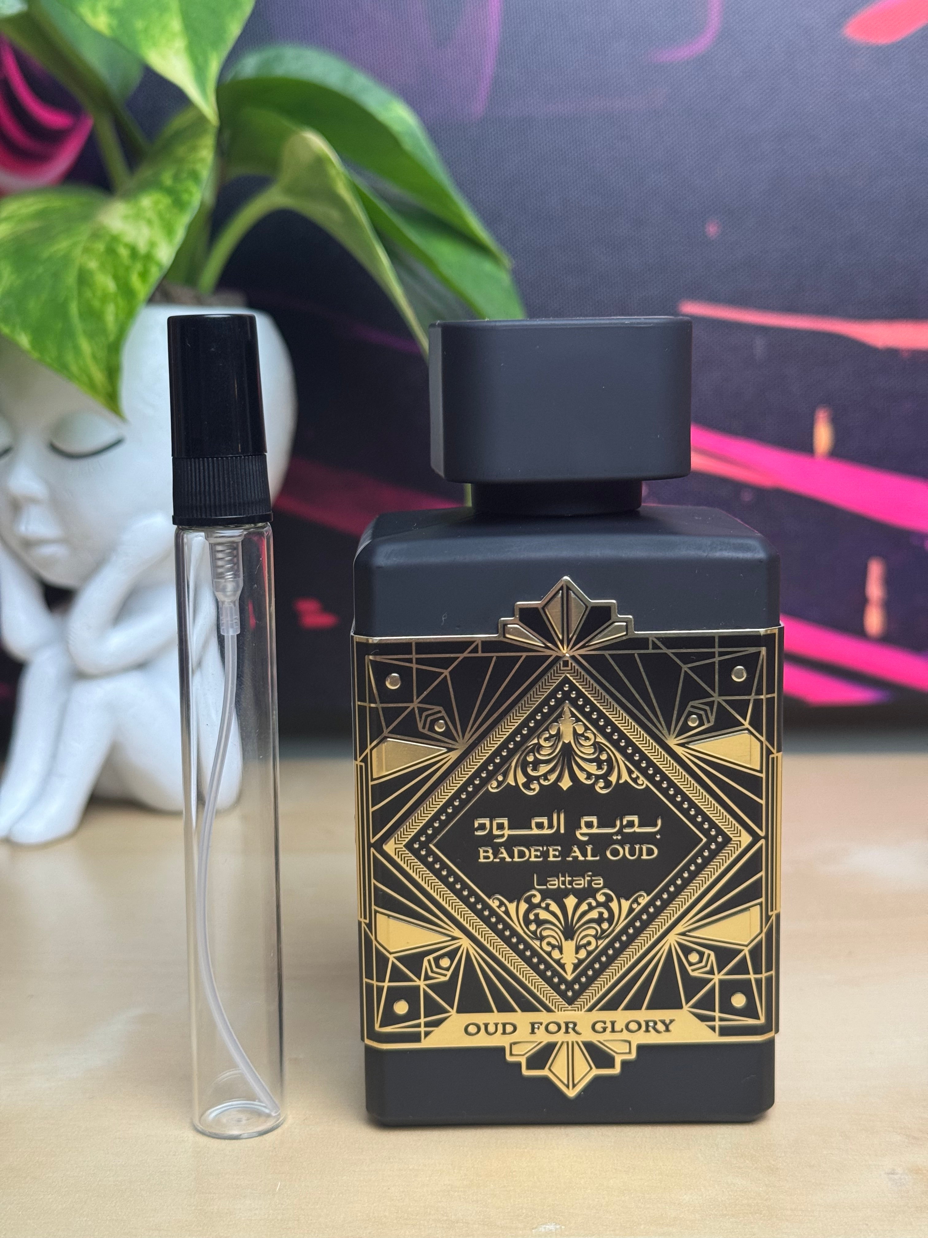 Lattafa Badee Al Oud OUD FOR GLORY 10ml in a high quality atomiser