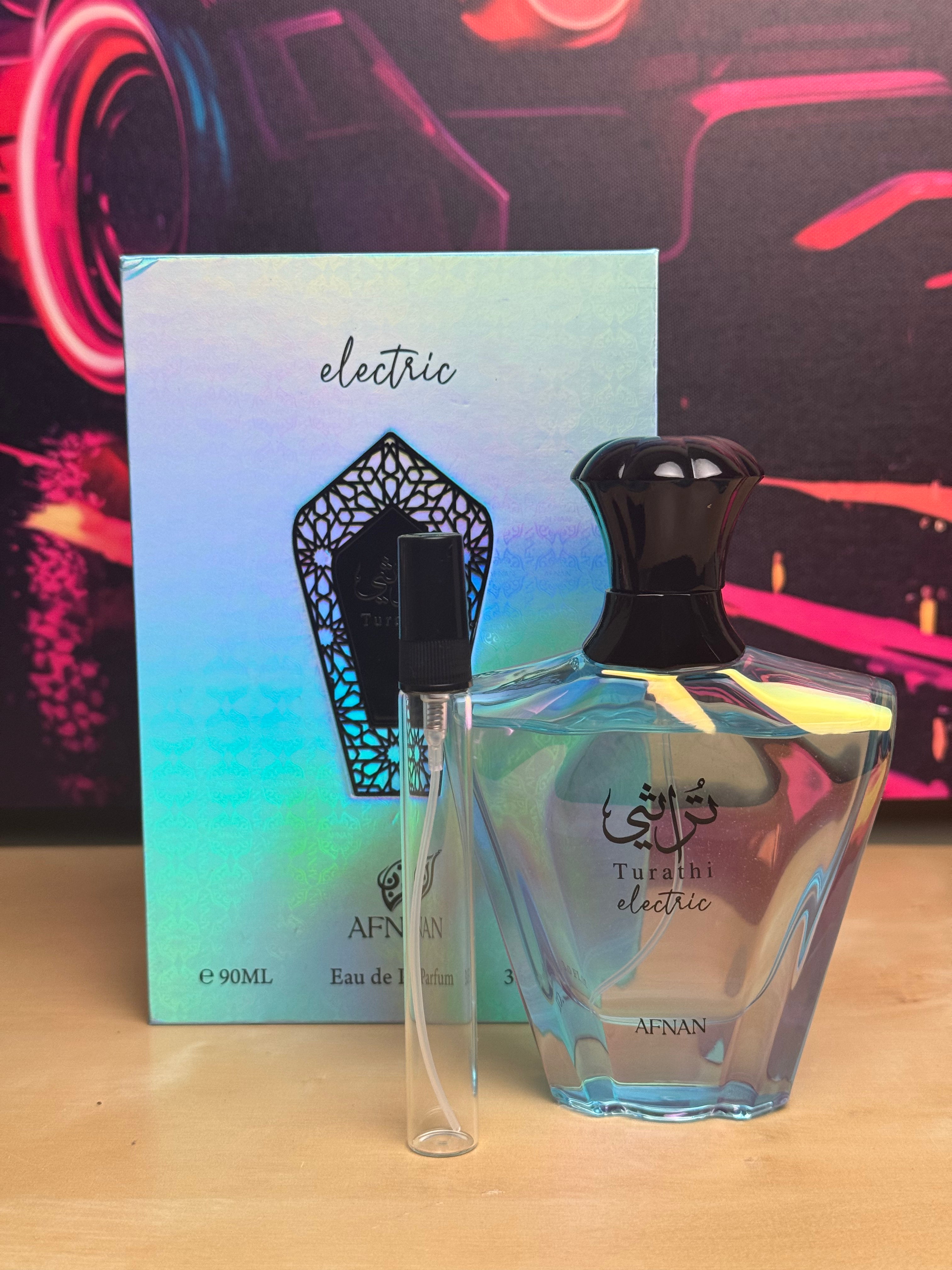 Afnan Turathi Electric 10ml in a high quality glass atomiser